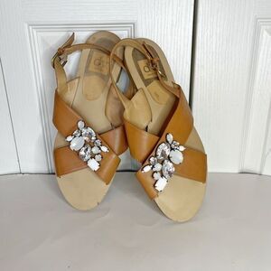 Dolce Vita Rhinestone Embellished Criss Cross Slingback Flat Sandals